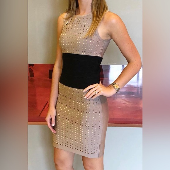 BEBE Bodycon Dress Beige and Black - Picture 1 of 4